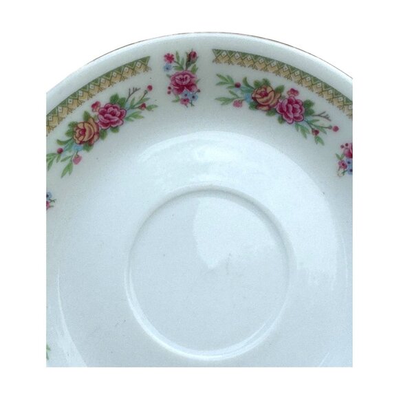 Vintage Porcelain Saucer With Pink Floral & Gold Diamond Pattern - Picture 5 of 8
